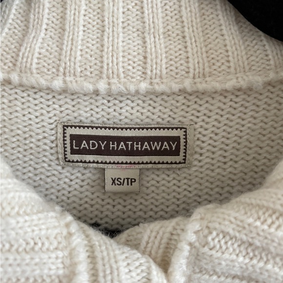 Cozy Black and White Cowl Neck Sweater Wool Blend Nordic Patterns Size XS/TP - Picture 5 of 6